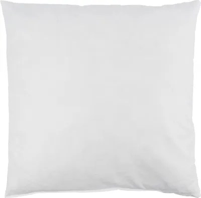 A plain white pillow on a white background.