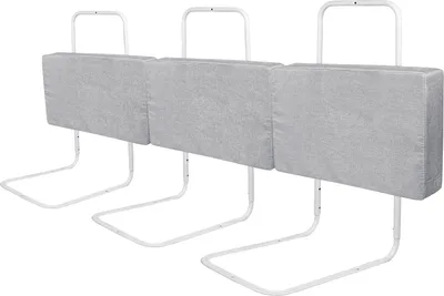 Produktbild von LZQ 3X Bettschutzgitter, Bettgitter zum Vertikalen Heben,50cm 5-Loch Höhenverstellbar ,Rausfallschutz Kinderbettgitter für  Familienbett und Kinderbett(150cm, Leinen Grau)