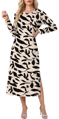 Image de Robe d'hiver, manches longues - Maxi-robe avec fente latérale