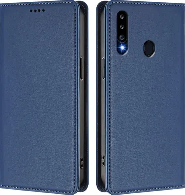 Produktbild von Handyhülle für Samsung Galaxy A20S, Kunstleder Klapphülle Stoßfeste Magnetische Hülle mit Ständer Dunkelblau