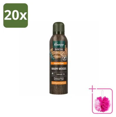 Immagine prodotto di 20 flaconi di schiuma doccia Kneipp Men, profumo Warm Woods, 200 ml ciascuno. Confezione risparmio, 20 pezzi