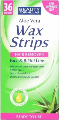 Produktbild von Beauty Formulas Aloe Vera Enthaarungsstreifen für Gesicht & Bikinizone, 36 Stk.