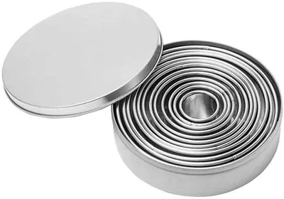 Image de Moules ronds pour gâteaux au fondant, lot de 12, en acier inoxydable, kit de décoration de gâteaux à faire soi-même avec boîte