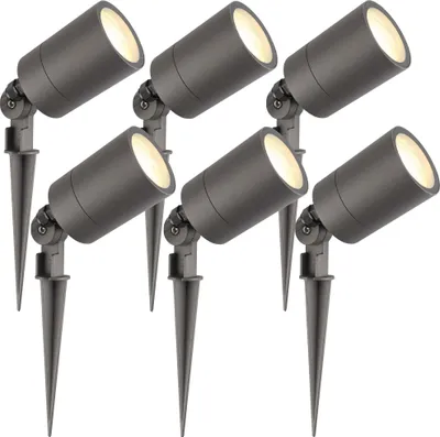 Produktbild von Ledvion - 6er Set, Gartenstrahler mit Erdspieß, IP65, 3W, GU10, 2700K, 220-240V, Warmweiß, LED Strahler, Gartenbeleuchtung mit Strom, Mit GU10 Leuchtmittel, Dimmbar, Wasserdicht