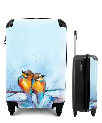 Produktbild von MuchoWow® Koffer Handgepäck Trolley Rollkoffer Kleine Reisekoffer mit 4 Rollen - Gemälde - Ölfarbe - Vogel - Zweig - Cabin Size < 55x40x23 cm & 55x40x20 cm - Fotokoffer - Kabinenkoffer - Boardgepäck - Reise-Box - Reisekoffer - Reisegepäck - Koffer mit Bild - Trolley für Kinder