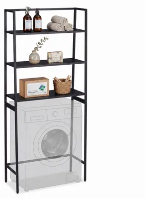 Image de Relaxdays, étagère pour machine à laver, 3 niveaux, idéale pour placer au-dessus de la machine à laver, du sèche-linge et des toilettes, dimensions (H x L x P) : 157 x 65 x 28 cm, couleur : noir