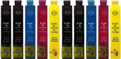 Image de 10 cartouches compatibles avec Epson 502 XL - 4 x Black, 2 x Cyan, 2 x Magenta, 2 x Yellow pour Expression Home XP-5100, XP-5105, XP-5115, XP-5150, XP-5155, WorkForce WF-2800, WF-2860DWF, WF-2865DWF, WF-2880DWF