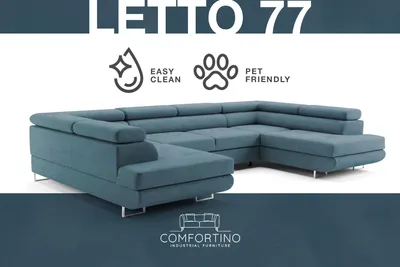 Produktbild von Ecksofa mit Schlaffunktion und Bettkasten PASTI U-Form, Couch, Eckcouch für Ihr Wohnzimmer, Petrolblau