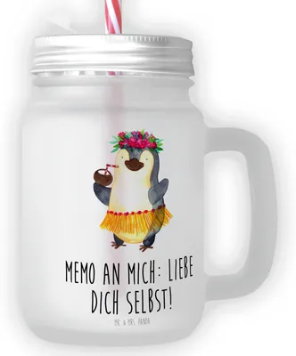 Produktbild von Mr. & Mrs. Panda Cocktailglas Pinguin Kokosnuss - Transparent - Geschenk, Trinkglas mit Deckel, Urlaub, dessertglas, Hawaii, Becher Strohhalm, Glas, Mason Jar