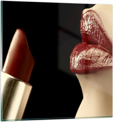 Produktbild von Bilder auf glas - Frau rote Lippen Lippenstift Gesicht - 70x70cm - Glasbilder - Wandbilder - Kunstdruck - Wanddekoration aus Glas - Glas Bilder - Wandbild auf Glas - GAC70x70-0414