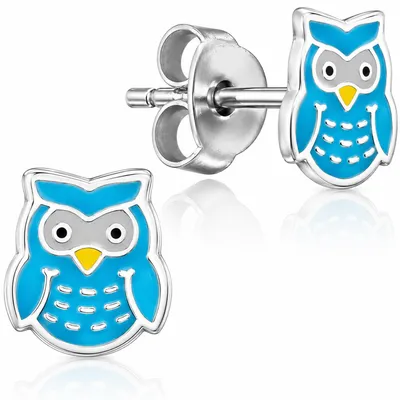 Produktbild von LUISIA® Ohrstecker "Eule" | Hellblau - 925 Sterling Silber