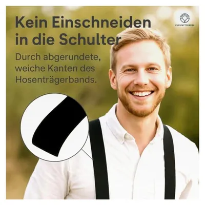 Produktbild von Hosenträger 3,5 cm breit in X-Form mit Leder-Patch und 4 starken Clips für Herren und Damen