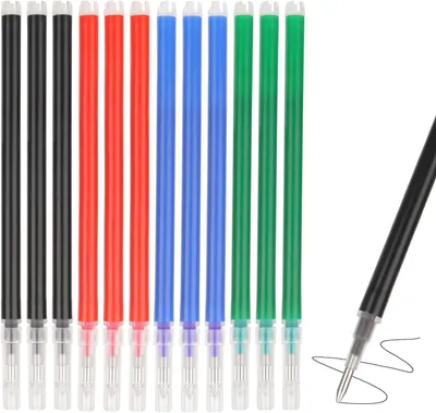 Productafbeelding van Stuks - Set van 12 - Zwart + blauw + rood + groen - Uitwisbare gelpen - 0,5 mm