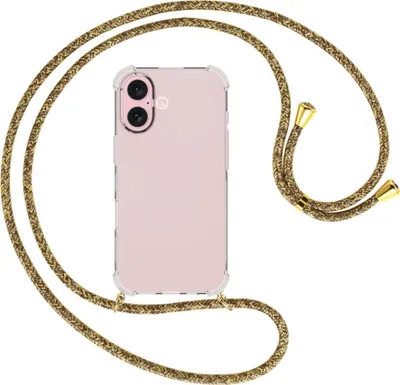 Produktbild von Handykette Backcover-Schutzhülle mit Band (Metall goldfarben) für iPhone 16 - braun+beige