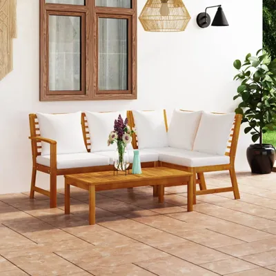 Produktbild von vidaXL 4-tlg. Garten-Lounge-Set mit Auflagen Creme Massivholz Akazie