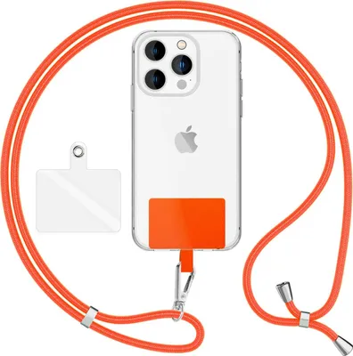 Image de HoldMe Air Edition - Lanyard universel avec 2 pads & mousqueton (argent) - 160cm de sangle pour portable à porter autour du cou - Orange