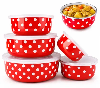 5-teiliges Emailleschüssel-Set mit Deckeln 10-18 cm