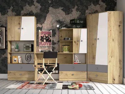 Obrázok produktu pre Nábytok do študentskej izby CHIMA 4 - dub artisan / biely / šedý