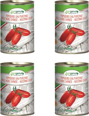 Produktbild von La Vela Genuss-Set Pomodoro San Marzano D.O.P., Ganze Geschälte San Marzano Tomaten 4 x 400/260 g Pack