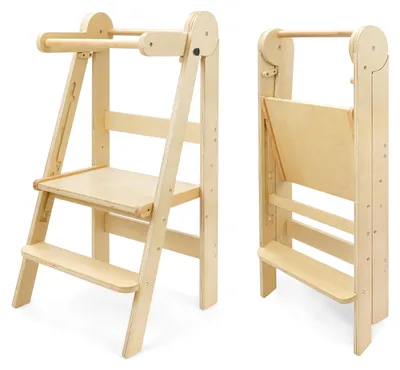 Imagen del producto de Torre de aprendizaje plegable, con 3 alturas, apilable, de color natural, para la cocina