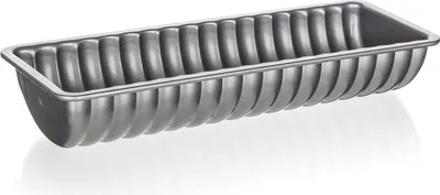 A loaf pan with a fluted design.
