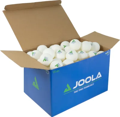 A box filled with white table tennis balls.