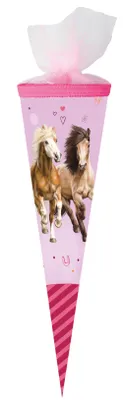 Produktbild von Nestler Schultüte 50cm rund Tüllverschluss mit Textilborte Coppenrath "Pferdefreunde 3"