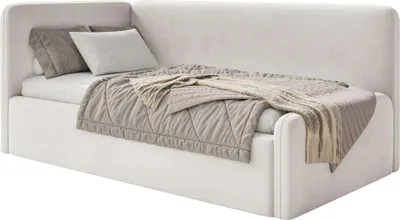 Produktbild von Selsey Fanko –Jugendbett 90x200 cm mit Kopfteil links, Samt, Hellbeige