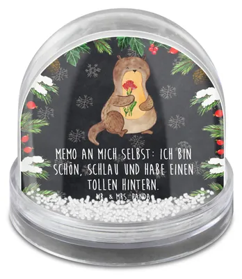 Produktbild von Mr. & Mrs. Panda Schüttelkugel Otter Blumenstrauß - Kreidetafel - Geschenk, Schneekugel, dekoartikel, Seeotter, Weihnachts, Positiv, Süß, schnee kugel, wohnaccessoire