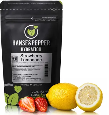 Produktbild von 240g (ca. 20 L Getränk) Hydration Pulver Strawberry Lemonade Geschmack mit Vitamin C aus Acerola & Kokoswasserpulver