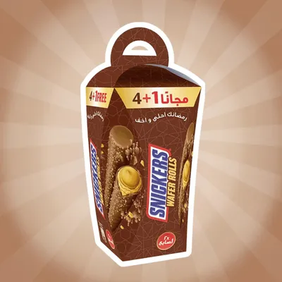 Produktbild von Snickers Wafer Rolls 4+1 Gratis 5 x 24 g (120 g) – Knusprige Waffelröllchen mit Schokolade und Karamellgeschmack