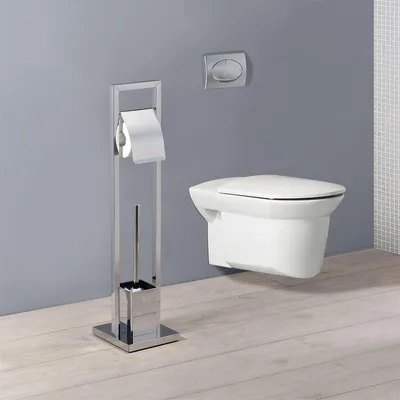 Produktbild von WC Garnitur TOMA Toilettenpapierhalter und Bürste freistehend, Klorollenhalter mit Toilettenbürste aus Metall verchromt