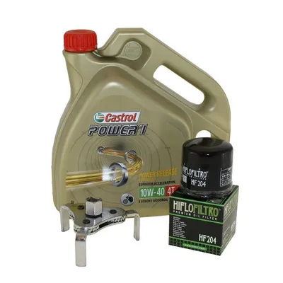 Produktbild von Öl Wechselset 4 Liter Castrol SAE 10W-40 Power 1 4T inkl. Ölfilter Hiflo HF204 und Ölfilterschlüssel