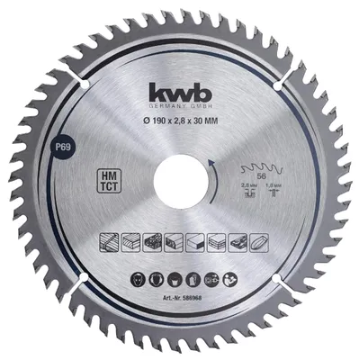 Zdjęcie produktu dla Brzeszczot tarczowy kwb 190 x 30 mm, bardzo precyzyjne cięcie, brzeszczot odpowiedni do blatów roboczych, drewna i płyt powlekanych