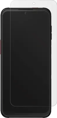 A smartphone screen protector is shown placed over a smartphone screen.