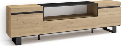 Image de COZY Meuble TV, Banc Télé, 200x35x57cm, Pour les TV jusqu'à 80", Chêne et noir