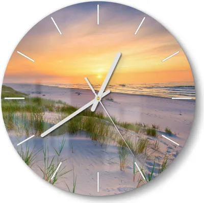 Produktbild von DEQORI Glasuhr Ø30 cm Modern 'Sonne sinkt über Ostsee' Wanduhr Glas Uhr Design leise