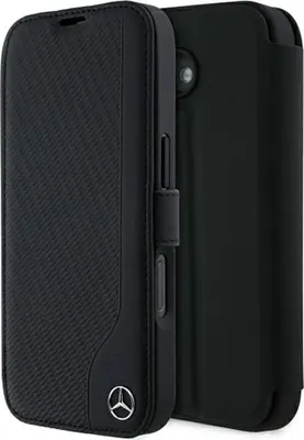 Zdjęcie produktu dla Etui Mercedes Leather Wood Imitation do iPhone 16 czarny