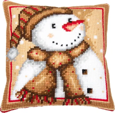 Produktbild von Vervaco Kreuzstichkissen "Schneemann", Stickbild vorgezeichnet, 40x40cm