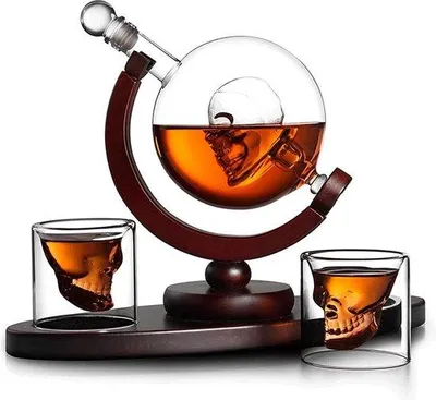 Produktbild von Whisky-Glas-Set mit Mahagoni-Holzhalter 850 ml - für Whisky, Wodka, Rum - Geschenk für Papa