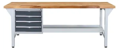 Produktbild von ADB Werkbank lichtgrau, anthrazitgrau 4 Schubladen 200,0 x 75,0 x 85,0 cm