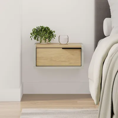 Produktbild von Skye Decor, Hochwertiger Nachttisch, 40 x 30 x 18,8 cm, 100% melaminbeschichtete Spanplatte, 18 mm dick, Wandmontage möglich, in Aschegrün und Saphir-Eiche, skandinavisches Design.