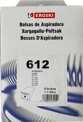 Produktbild von Eroski 5 Staubsaugerbeutel + 1 Filter für Rowenta Nr. 612, kompatibel zu Swirl R32