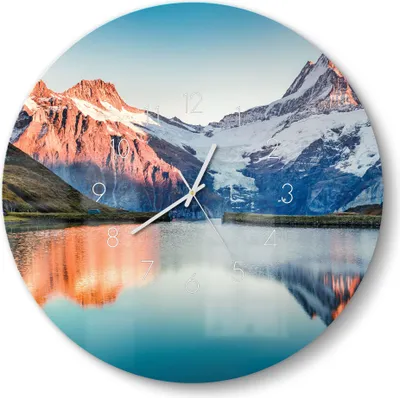 Produktbild von DEQORI Glasuhr Ø50 cm Zahlen 'Bachalpsee vor Alpen' Wanduhr Glas Uhr Design leise