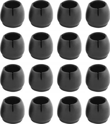 A grid of black chair leg protectors.
