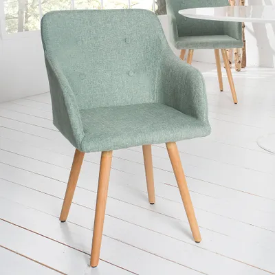 Produktbild von riess-ambiente Retro Design Stuhl SCANDINAVIA MEISTERSTÜCK grün mit Armlehne Esszimmerstuhl Essstuhl