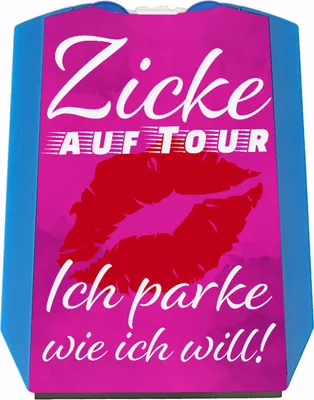 Produktbild von Zicke auf Tour Parkscheibe mit Kussmund Motiv und 2 Einkaufswagenchips
