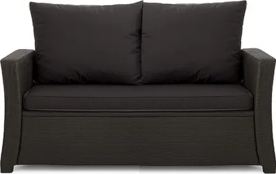 A studio shot of a black outdoor sofa cushion set.