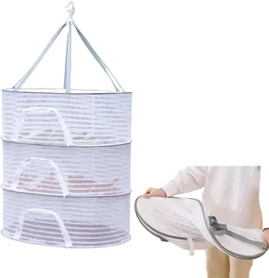Obrázek produktu pro Závěsná sušicí síť 3 patra se zipem, skládací sušák na ovoce, bylinky a houby, ochrana proti hmyzu, sušení bez elektřiny - ZipBasket