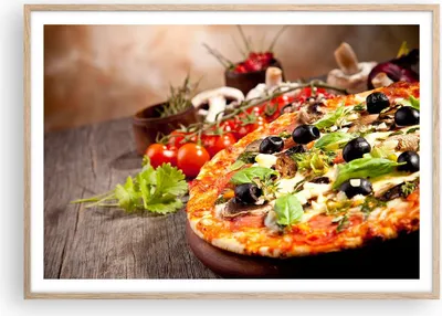 Produktbild von Gerahmtes Poster - Rahmen in heller Eiche - Pizza Essen Italien Tradition - 100x70 cm - Wand Bild - Wanddeko - Wandbilder - Wandposter - Bilderrahmen - Bilder - Kunstdruck - P2NAA100x70-2791